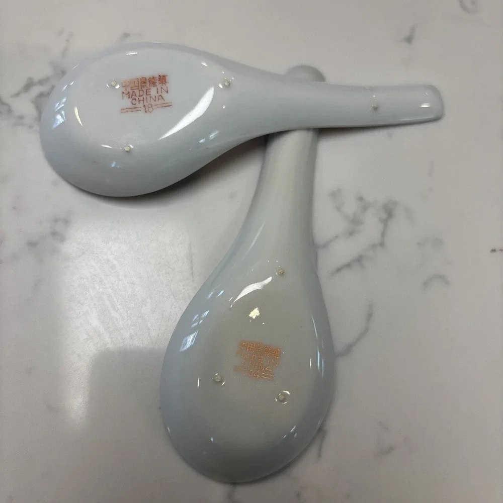 VTG Chinese Porcelain Spoons Geometric Designs‎ With Chinese Characters 5.5